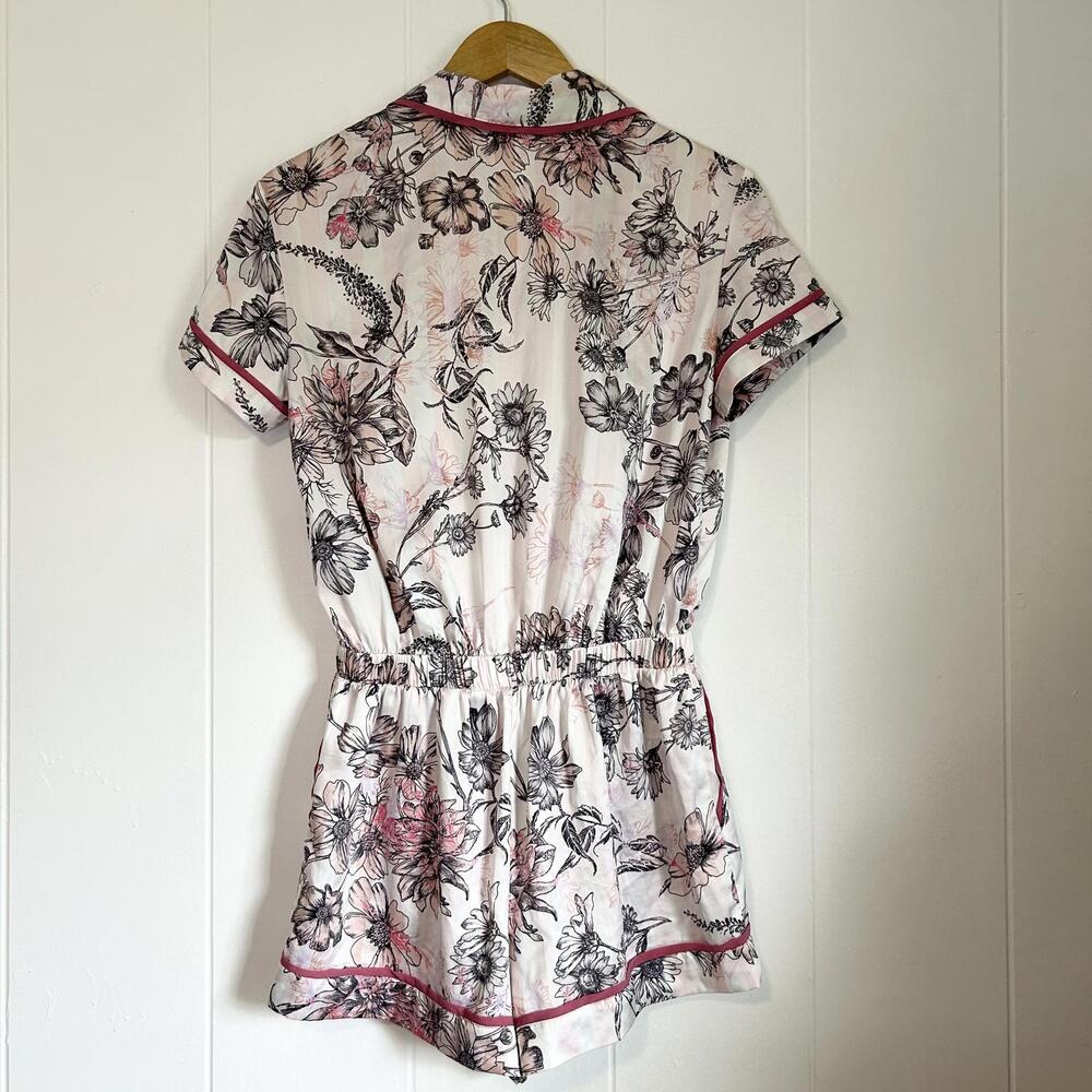 Victoria’s Secret Pink Floral Striped Satin Romper One Piece Women's Small - Picture 2 of 4